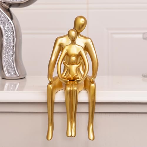 Quoowiit Gold Decor Family Statue Shelf Decor, Abstract Modern Home Decorations Family Sculpture, Minimalist Miniature Coffee Table Ornament Figurines for Office Bookshelf Living Room Bedroom 3 Piece - color: Gold
