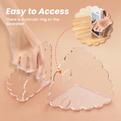 Scalloped Acrylic Bookends 4 Pack, Heavy Duty Clear Book Holder Stands with Non-Slip Pads for Large Books, Files, CDs & Games, Modern Shelf & Office Organizer - color: 4 Pcs