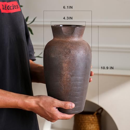 Farmhouse Vase for Home Decor, Vintage Rustic Terracotta Flower Vase Suitable for Home Decor, Living Room, Shelf, Dining Table. 10.9IN ZSHLXM - color: Retro-5, size: 6.1 x 10.9 inches