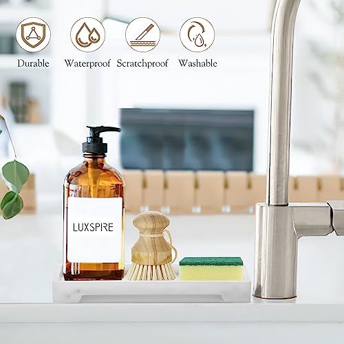 Luxspire Bathroom Vanity Tray, Resin Toilet Tank Tray, Kitchen Trays, 11" x 4" Rectangle Bathroom Tray for Counter, Marble Tray for Soap Dispenser Perfume Jewelry, Small, White Marble - color: B - White Marble, style: Small