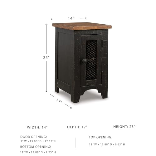 Signature Design by Ashley Valebeck Rustic Farmhouse Chair Side End Table with Cabinet Door, Distressed Black - color: Black