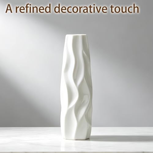 12 Inch White Vase Ceramic Flower Vase, Tall Vases for Pampas Grass, Home Decor, Modern Textured Vases for Living Room Decorations,Table Centerpieces,Shelf,Farmhouse Small Ceramic Vase - style: Shape 10