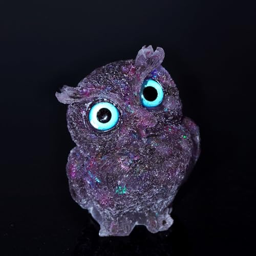 OwMell Owl Statue Tumbled Stone Gemstone Owl Figurine Home Decor Shelf Decor 2.5" - Amethyst - color: Amethyst
