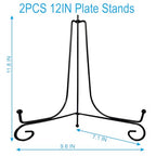 HENABLE 2PCS Premium Black Iron Plate Stands for Display 12 Inch, Decorative Solid Metal Plate Holders for Displaying, Mini Easel, Frame, Book, Card, Plaque, Bowl, Picture Stands for Display - size: 2PCS 12IN
