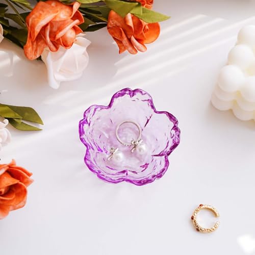 Gifts for Women Flower Ring Dish Jewelry Tray,Glass Trinket Dish Bathroom Room Decor Trinket Dish Valentine's Friendship Christmas Birthday Gifts for Women (Deep Purple) - color: Deep Purple