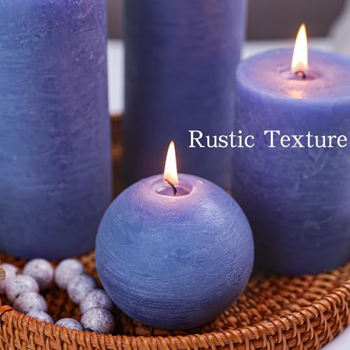 Dark Blue Rustic Textured Pillar Candles Set - 4 Pcs Assorted Sizes Unscented Pillar Candle, Decorative Farmhouse Candles for Home Centerpiece Decor, Holiday Dinner Table, Dripless & Smokeless - color: Royal Blue