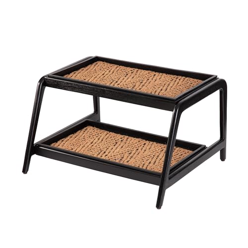 Anji Mountain Heavy Duty Waterproof Wooden Shoe Storage Mat Organizer/Boot Storage Tray Multi Use for Entryway with Coir, Tan and Black Insert, 2 Tier, Fits 4 Pair (26.5" Wide) - color: Tan and Black, size: 2 Tier, Fits 4 Pair, style: Tan and Black