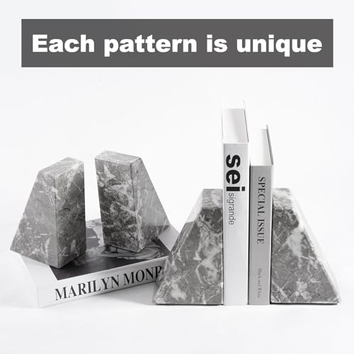 Marble Bookends for Heavy Books, Decorative Bookends for Shelves, Durable and Heavy-Duty Book End for Hardback Book & CDS, Unique Book Stopper & Holder, Gris Lido, Set of 2 - color: Morocco-gris Lido