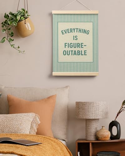 FGFK Everything Is Figureoutable Positive Affirmations Wall Art Poster Hanger Frame, Retro Cyan Inspirational Canvas Prints Framed Wall Decor for Office Classroom Home Bedroom, 12x16 Inch - color: Retro Cyan
