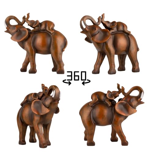 Wood-Grain Elephant Figurine, Mother and Baby Elephant Resin Statue for Home Decor, Animal-Themed Gift for Women, Mom, or Friends - color: Wood-grain Elephant