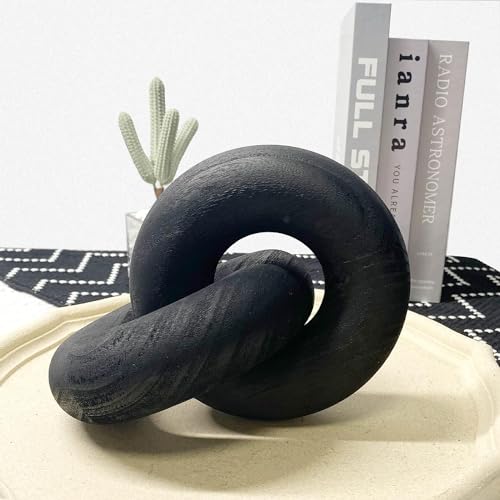 Wooden Knot for Coffee Table Decor Shelf Decor Boho Home Decor Statues, Modern Farmhouse Bookshelf Decorative Objects Wood Chain Link for Living Room- Black - color: Black