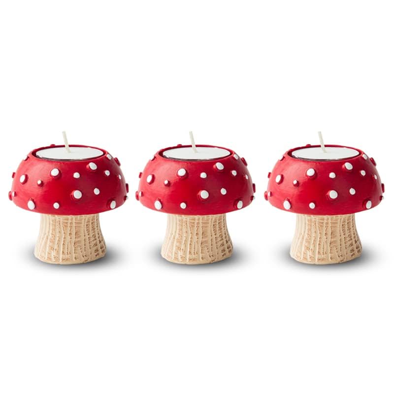 Mushroom Tealight and Taper Candle Holders - 3 PCS Decorative Set for Table - Cute Candlesticks for Tea Light