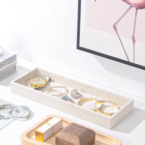 2Pcs Desk Drawer Storage Tray, Nightstand Organizer, Jewelry Display for Necklace, Bracelet, Ring, Earring, Grid Table Organizer Holder for Sunglass, Phone, Watch, Perfume (1 Grid)/Beige - color: Beige, size: 1 Grid