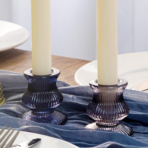 WDHODEC Christmas Taper Candle Holders 12PCS Glass Candlestick Holders for Table Centerpiece Colorful Candle Sticks for Wedding, Party and Winter Decoration(Blue&Green) - color: Blue & Green