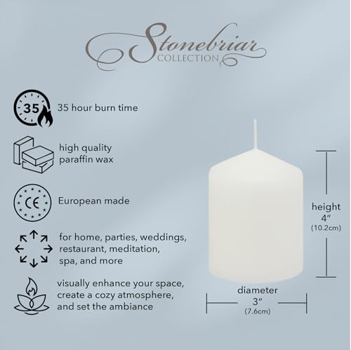 Stonebriar 3 Pack Tall 3 x 4 Inch 35 Hour Long Burning Unscented White Wax Pillar Candles - size: 3" x 4", style: Pack of 3