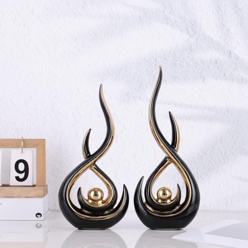 DOVDOV Ceramic Abstract 2 Piece Statue Set, Black and Gold Home Decor Accents for Home Decor Statue Mantelpiece on Unique Shelf Decor, TV Cabinet Divider Table top and Dining Table Centerpiece. - color: Bg