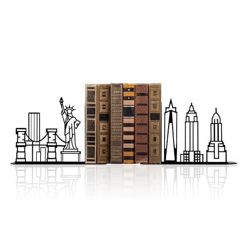 Metal City Skyline Modern Bookends, New York Themed Decorations, NYC Skyline Souvenirs - color: New York