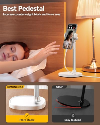 DIMONCOAT Adjustable Aluminum Alloy Cell Phone Stand - White, Universal Compatibility with 4-7 inch Devices, 180° Flip & 360° Rotation - color: WHITE - 6X STABLE WEIGHTED BASE, size: For 4-7 Inch