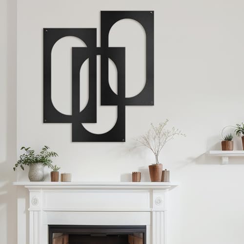 SIGNLEADER Metal Wall Decor Interlocking Abstract Geometric Minimalist Modern Luxury Wall Sculpture Hangings 3D Statue Home Decoration for Living Room, Bedroom, Bathroom, Kitchen, Fireplace, Office - 18" Black - color: Gry29-2405-m29, size: 18" Black