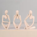 Abstract Thinker Statues Set of 3 Sandstone Resin Sculptures Modern Minimalist Art Figurines Seated Posed Sculptures for Home Office Shelf Tabletop Display Decor Accents