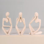 Abstract Thinker Statues Set of 3 Sandstone Resin Sculptures Modern Minimalist Art Figurines Seated Posed Sculptures for Home Office Shelf Tabletop Display Decor Accents