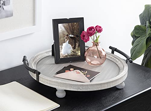 Kate and Laurel Bruillet Farmhouse Round Tray, 15 inch Diameter, Rustic Gray, Wooden Tray for Coffee Table - color: Gray