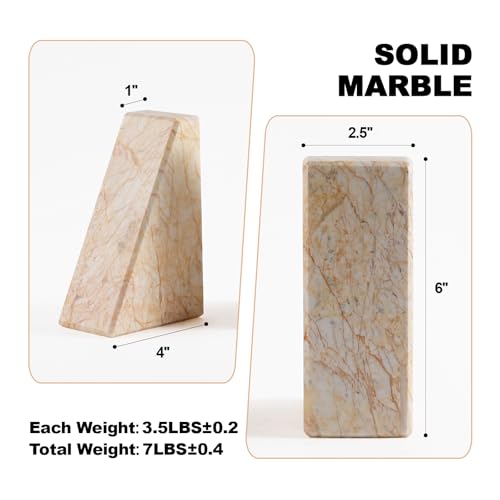 Marble Bookends，Natural Decorative Bookend for Shelves, Non-Skid Book End for Heavy Books, Idea Book Stoppers & Holder for Desk Bookshelf Decor, Modern Home Decor Cream Color Book Ends, Set of 2 - color: Turkey-cream Color