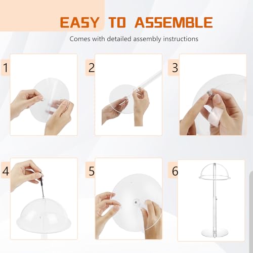 Adjustable Acrylic Hat Display Stand, 8"-16" Clear Domed Baseball Cap Rack, Height Adjustable Cowboy Hats Display, Durable Tabletop Hat Holder and Wig Stand for Closet, Vendors, Counter, Salons - size: Adjustable 8"-16" - 1 Pack