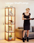 PARTPHONER Floor Lamp Glass Display Shelf with Remote/APP Control, Dimmable LED Floor Lamp with Shelves, Open Display Cabinet, Color Temp Control (2700K-6000K), Rustic Brown - color: Rustic Brown