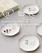 Gifts for Women – Initials Ceramic Jewelry Dish for Earrings, Necklaces, Bracelets, Rings, Watch, and Keys – Mother’s Day, Christmas, and Birthday Gifts for Women (f) - color: f