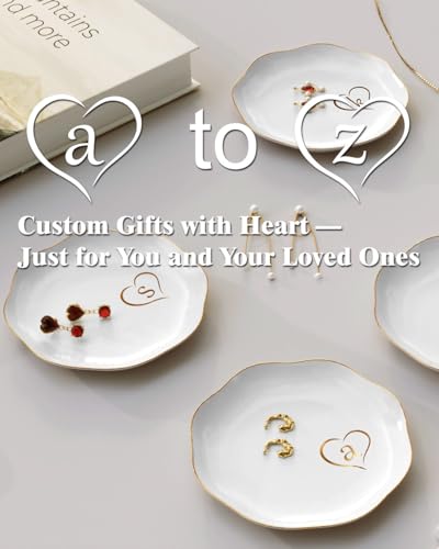 Gifts for Women – Initials Ceramic Jewelry Dish for Earrings, Necklaces, Bracelets, Rings, Watch, and Keys – Mother’s Day, Christmas, and Birthday Gifts for Women (d) - color: d