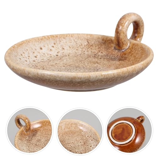 FOMIYES Ceramic Candle Plate Holder, Light Brown Decorative Candle Stand, Round Aroma Tray for Home Decor, Pillar s, Handcrafted Display Plate