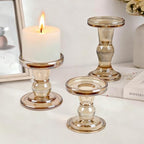 Glass Candle Holders, Set of 3 Candle Holders for Pillar Candles, Candlestick Holder for Pillar Taper TeaLight Candles, Table Centerpiece for Wedding Dining Living Room Home Decor