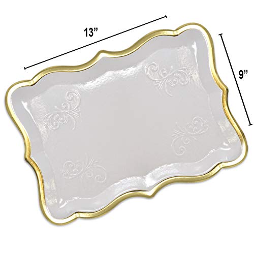 Gift Boutique 10 White Rectangle Trays with Gold Rim Border for Dessert Display Table Parties 9" X 13" Disposable Paper Cardboard in Elegant Shape for Platters Cupcake Display Birthday Party Weddings - color: Gold, White