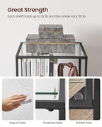 VASAGLE Bookcase, 5-Tier Bookshelf, Slim Shelving Unit for Bedroom, Bathroom, Home Office, Tempered Glass, Steel Frame, Ink Black ULGT029B61 - color: Ink Black, size: 5 Tiers (15.7"W x 49"H)
