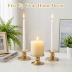 Gold Candle Holders Set of 6, Reversible Pillar Candle Holder and Taper Candles Stand, Metal Table Centerpiece for Wedding Dining Room Holiday Decor