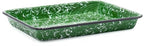Red Co. 11" x 9" Enamelware Metal Classic 2 Quart Rectangular Serving Tray, Dark Green Marble/Black Rim - Splatter Design - color: Dark Green