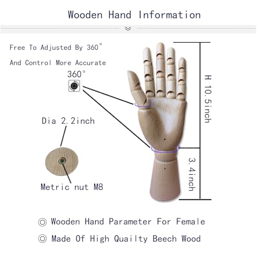 Mannequin Hand,Hand Model,Hand Mannequin for Nails,Drawing Mannequin,Wooden Hand,Wooden Mannequin,Articulated Fingers,Hand Model for Drawing,Female Hand of Left., Female_Left with arm 3.3in - color: Female_l With Arm 3.3in