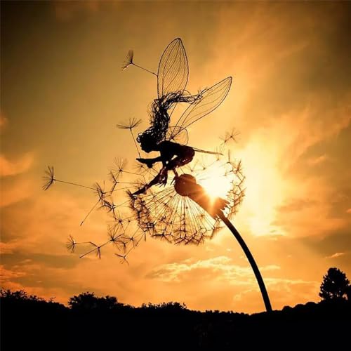 Fcteap Flower Fairy Dancing with Dandelion Garden Art Sculpture Stainless Steel Statue Christmas Halloween Decoration for Outdoor Yard Courtyard Lawn Patio Metal Ornaments (Hurdle) - style: Hurdle