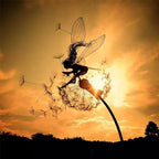 Fcteap Flower Fairy Dancing with Dandelion Garden Art Sculpture Stainless Steel Statue Christmas Halloween Decoration for Outdoor Yard Courtyard Lawn Patio Metal Ornaments (Hurdle) - style: Hurdle