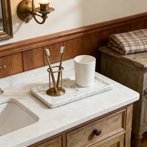 Marble Tray, Stone Bathroom Tray for countertop, Small White Marble Vanity Tray for Perfume, Skincare & Bathroom Accessories