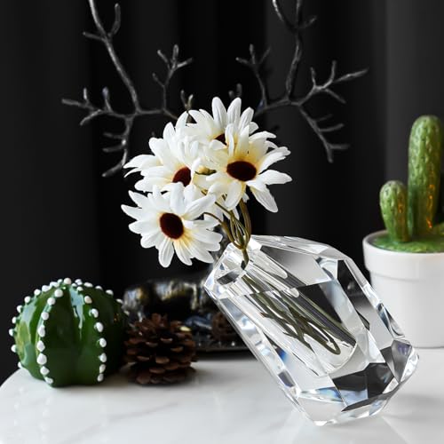 Crystal Vase Home Decor 5.9 Inch, Multi-Faceted Design Vase Centerpieces Decorations for Wedding or Gift, Clear Color with Gift Box - size: Small