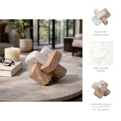 Elegant Knot Sculpture Home Decor for Living Room and Bathroom - Modern Figurine Ornaments for Office, Shelf or Coffee Table - Marble Decorative Object for Room Decor Accent - 6", Ivory & Brown - size: 6"
