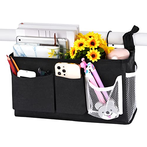 Loghot Bedside Caddy/Bedside Storage Bag Hanging Organizer for Bunk and Hospital Beds,Dorm Rooms Bed Rails,Can be Placed Glasses,Books,Mobile Phones,Keys (New Black-1) - color: 1pc New Black-1