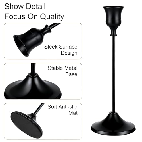 12 Pack Black Candlestick Holders, Vintage Taper Candle Holders Set in 3 Sizes for Dining Table, Fireplace, Party Decor - color: Black