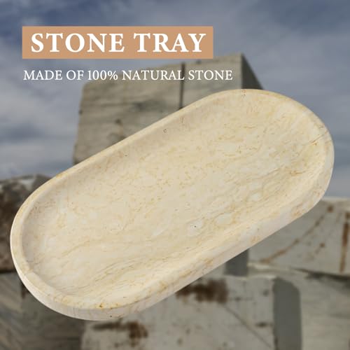 Koville Natural Marble Tray for Home Decor, 12"x6" Marble Vanity Tray for Dresser, Stone Perfume Organizer Jewelry Dish for Bathroom, Stone Catchall Storage Trays for Candles - color: Hibiscus Yellow, size: 12" x 6" x 0.7"