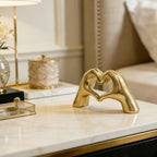 Heart Gesture Sculpture - Modern Gold Resin Hand Heart Statue for Home Decor, Minimalist Aesthetic Room Decor for Shelf, Office Desk, Bookshelf, Coffee Table - Romantic Music Fan (Small) Golden