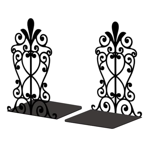 Peacoblue Metal Bookends for Shelves, Modern Decorative Heavy Duty Study Book Support Stoppers for Office, Desk, Shelf, Room 5.3"x4.3"x7.9" Cast Iron Tall Bookends, 1 Pair (European Style Pattern) - style: European style Pattern