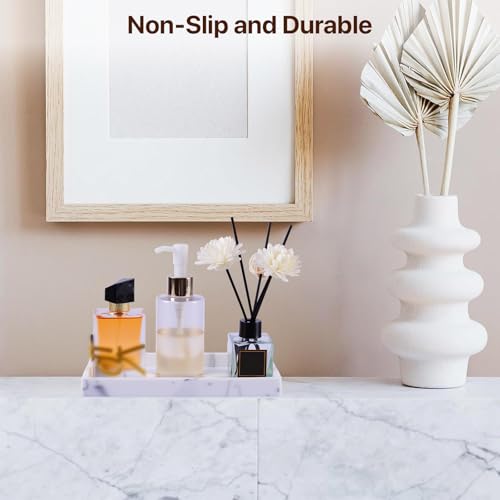 Bathroom Vanity Tray, 8 x 4 Inch Silicone Kitchen Sink Tray for Soap Dispenser Bathroom Countertop Tray Holder for Perfume Soap Towel Bathroom Trays, Mini, White Marble - color: Marble, size: 7.9" x 3.9" x 0.7"