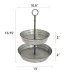 FLORA Farmhouse 2 Tiered Galvanized Serving Tray Stand with Carry Handle, Rustic Metal Display Tray for Cupcake Dessert Fruit, Silver - size: 13" x 13" x 16.5"